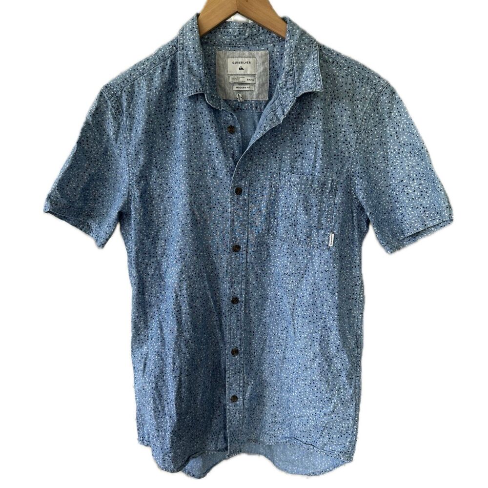 Quiksilver Men's Modern Fit 100% Cotton All Over Speckled Button Down Shirt S